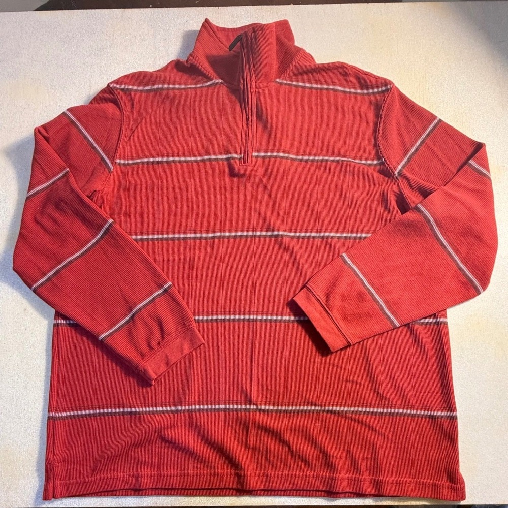 New‎ Saddlebred Mens XL Red Marl Striped Quarter Zip Pullover Ribbed Sweaterr-